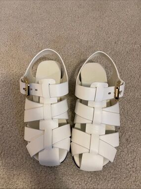 Bottega Veneta White Woven Leather Buckle Sandals